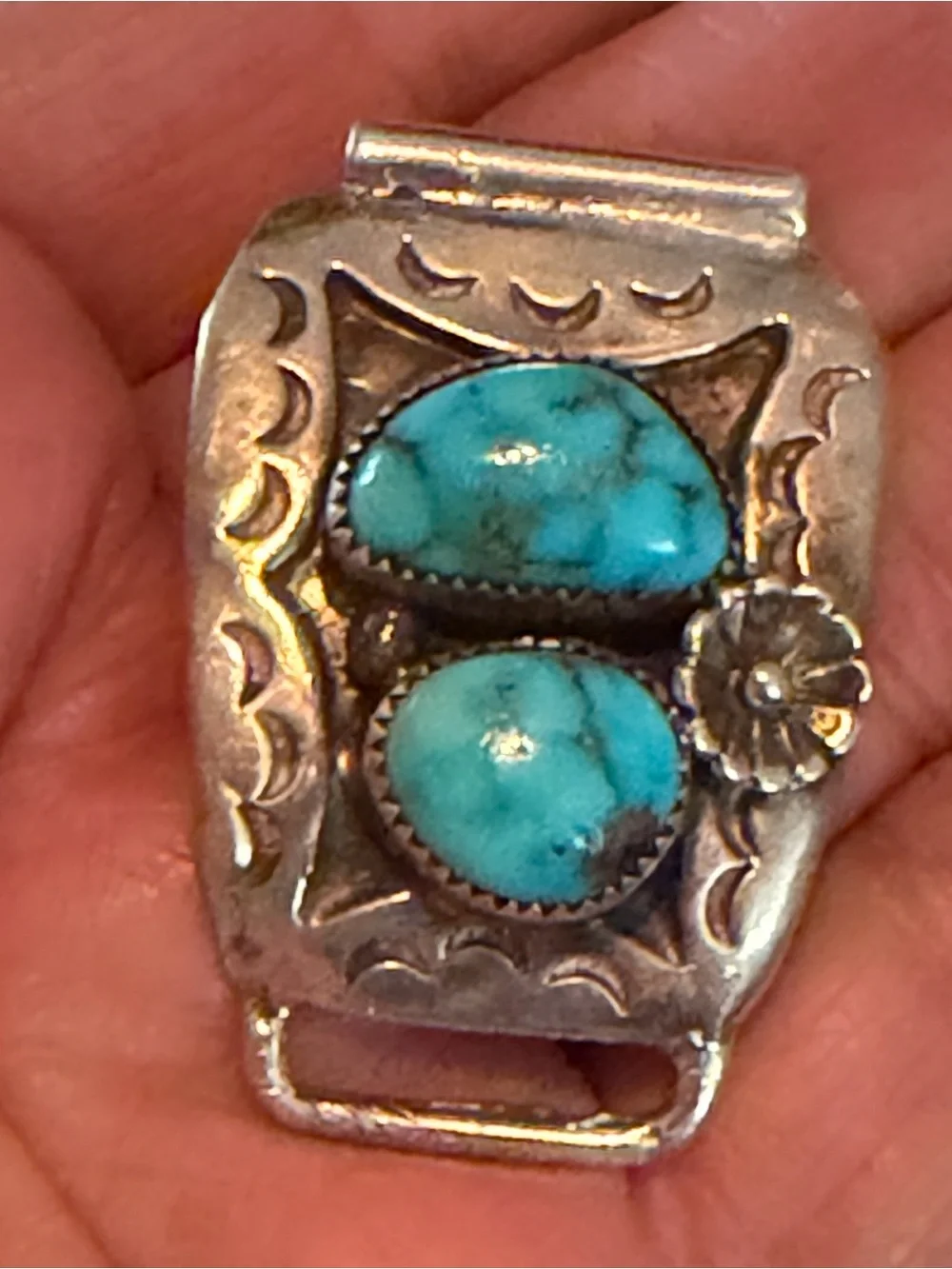 Beautiful Vintage Turquoise & Sterling Large Watch Band Tips